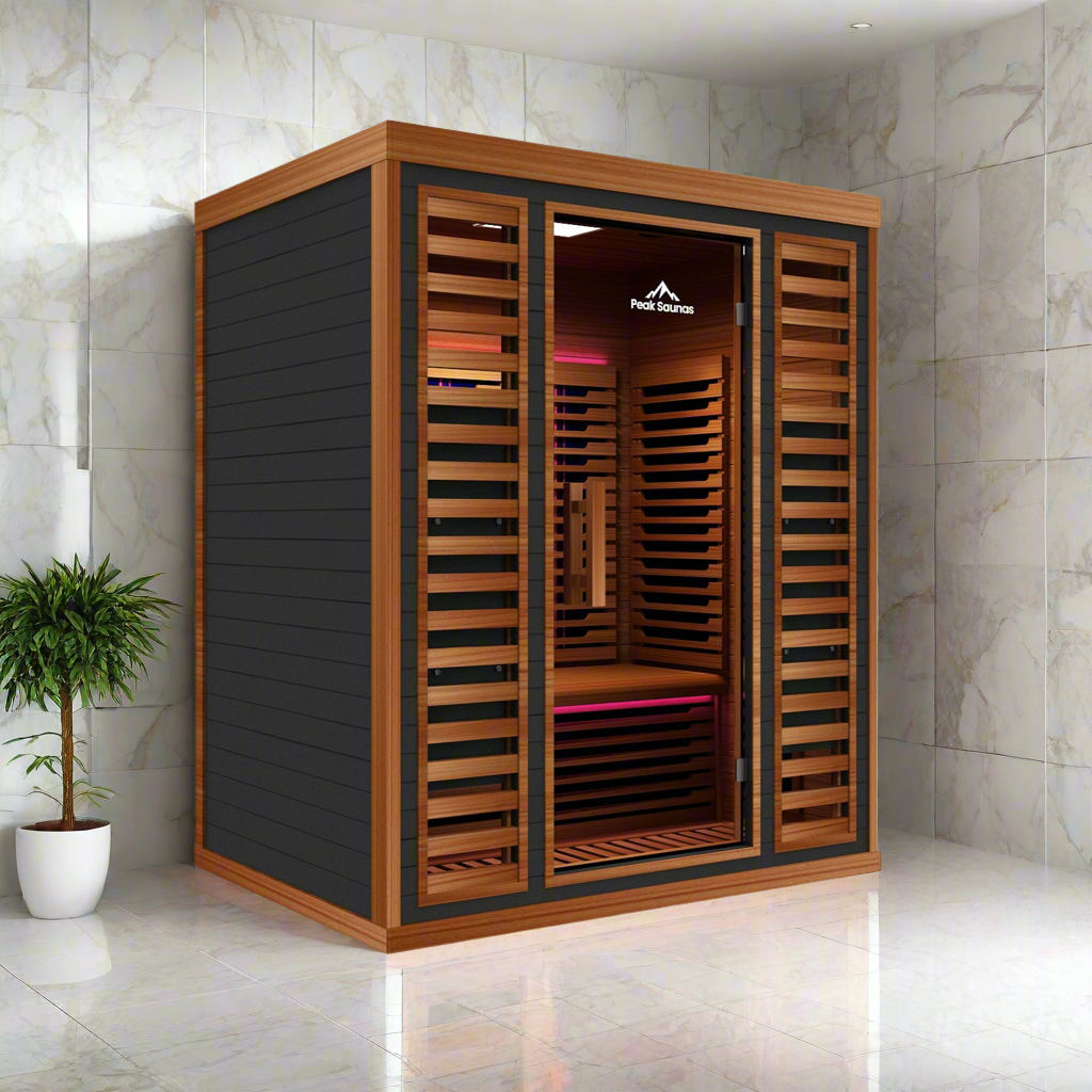 Peak Saunas Matterhorn 3-Person Full Spectrum Infrared Sauna with Two XL Medical-Grade Red Light Therapy Panels & Smart WiFi App Control
