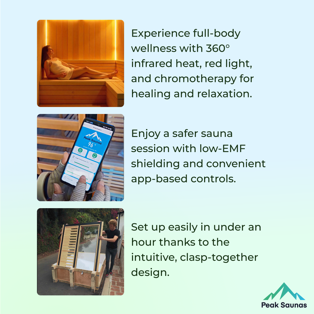 Peak Saunas Denali 3-Person Full Spectrum Infrared Sauna with Two XL Medical-Grade Red Light Therapy Panels & Smart WiFi App Control