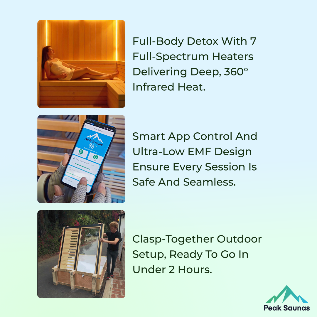 Peak Saunas Patagonia 2-Person Outdoor Full Spectrum Infrared Sauna with Smart WiFi App Control