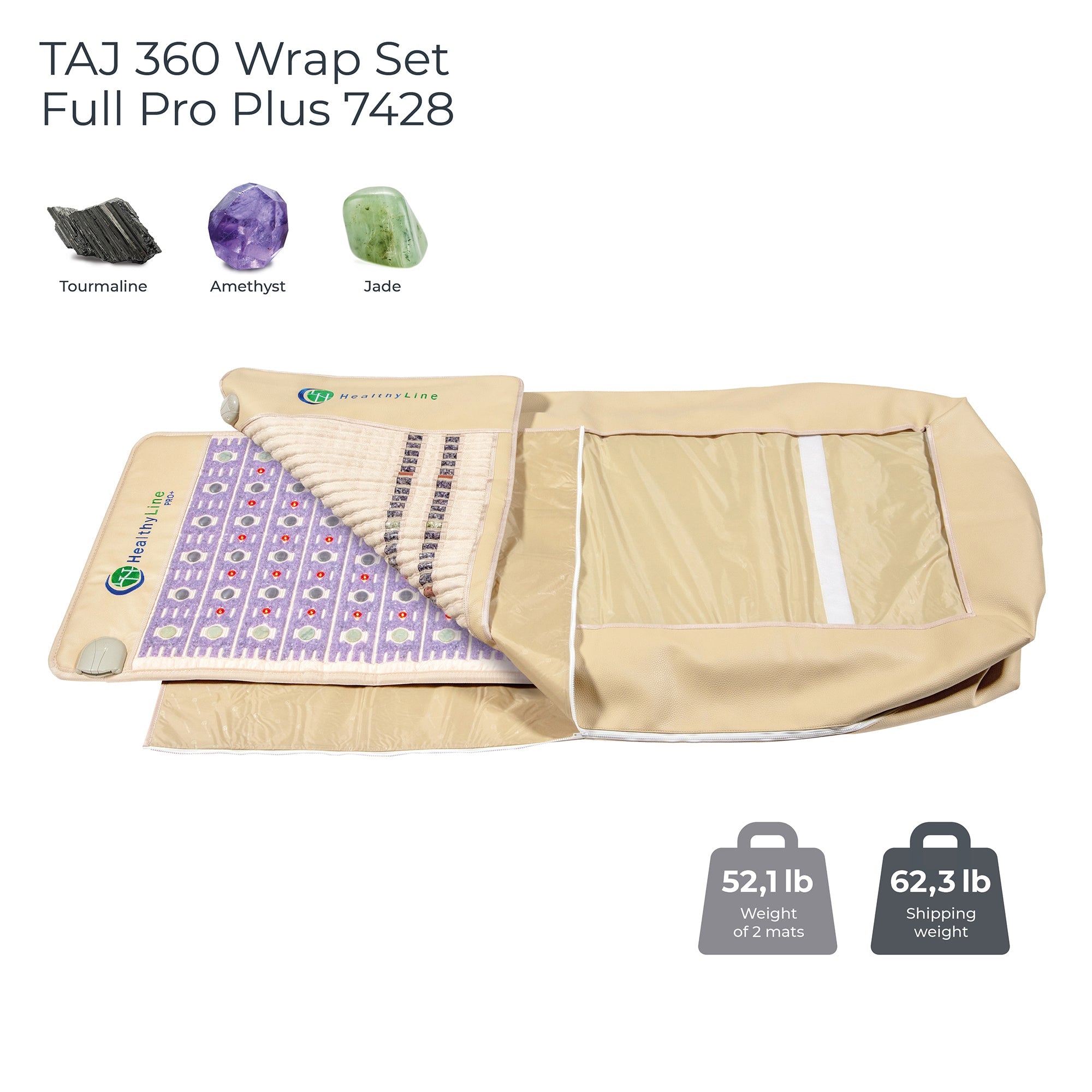 HealthyLine TAJ 360 Wrap Set, Infrared heating pad wrap, TAJ Series 360 detox wrap, Full body PEMF therapy mat, Far infrared PEMF wrap, HealthyLine 360 wrap for pain relief, Tourmaline jade amethyst wrap, 360 wrap set for muscle recovery, Best PEMF therapy wrap 2025, Infrared and PEMF wellness device