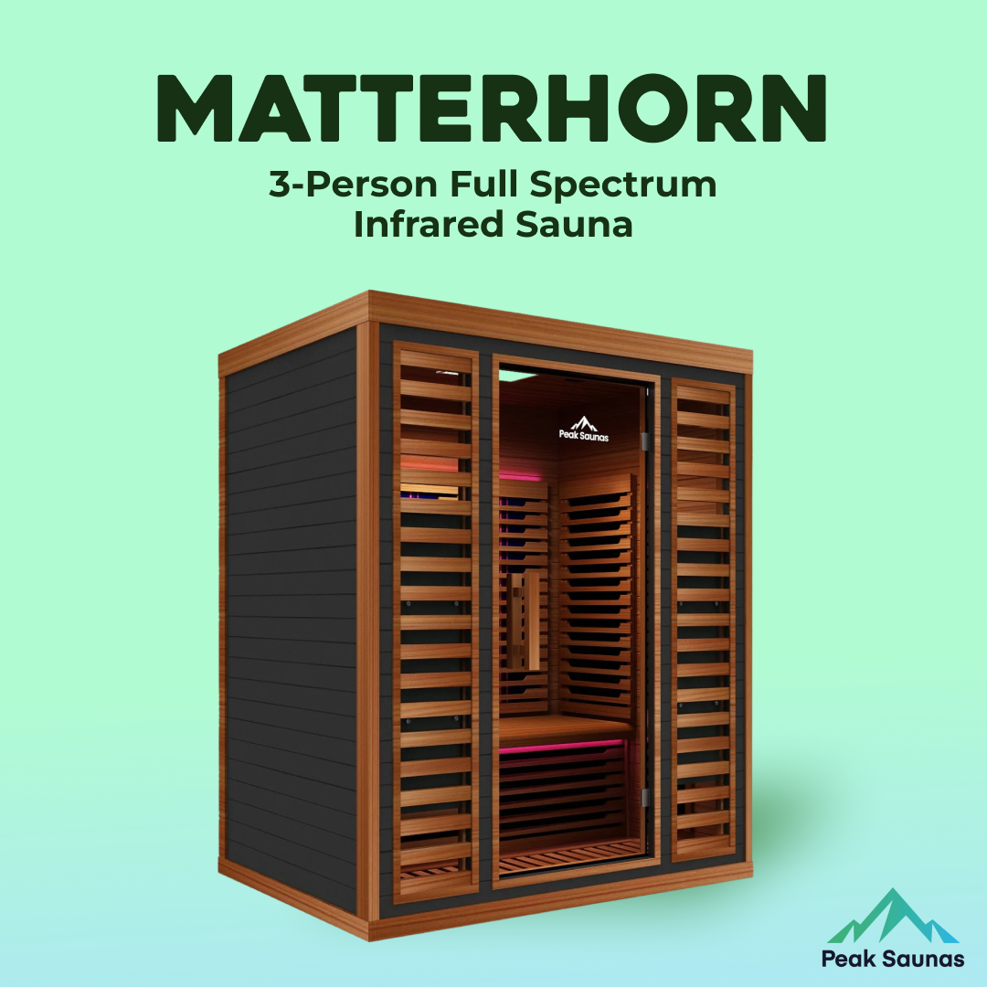 Peak Saunas Matterhorn 3-Person Full Spectrum Infrared Sauna with Two XL Medical-Grade Red Light Therapy Panels & Smart WiFi App Control