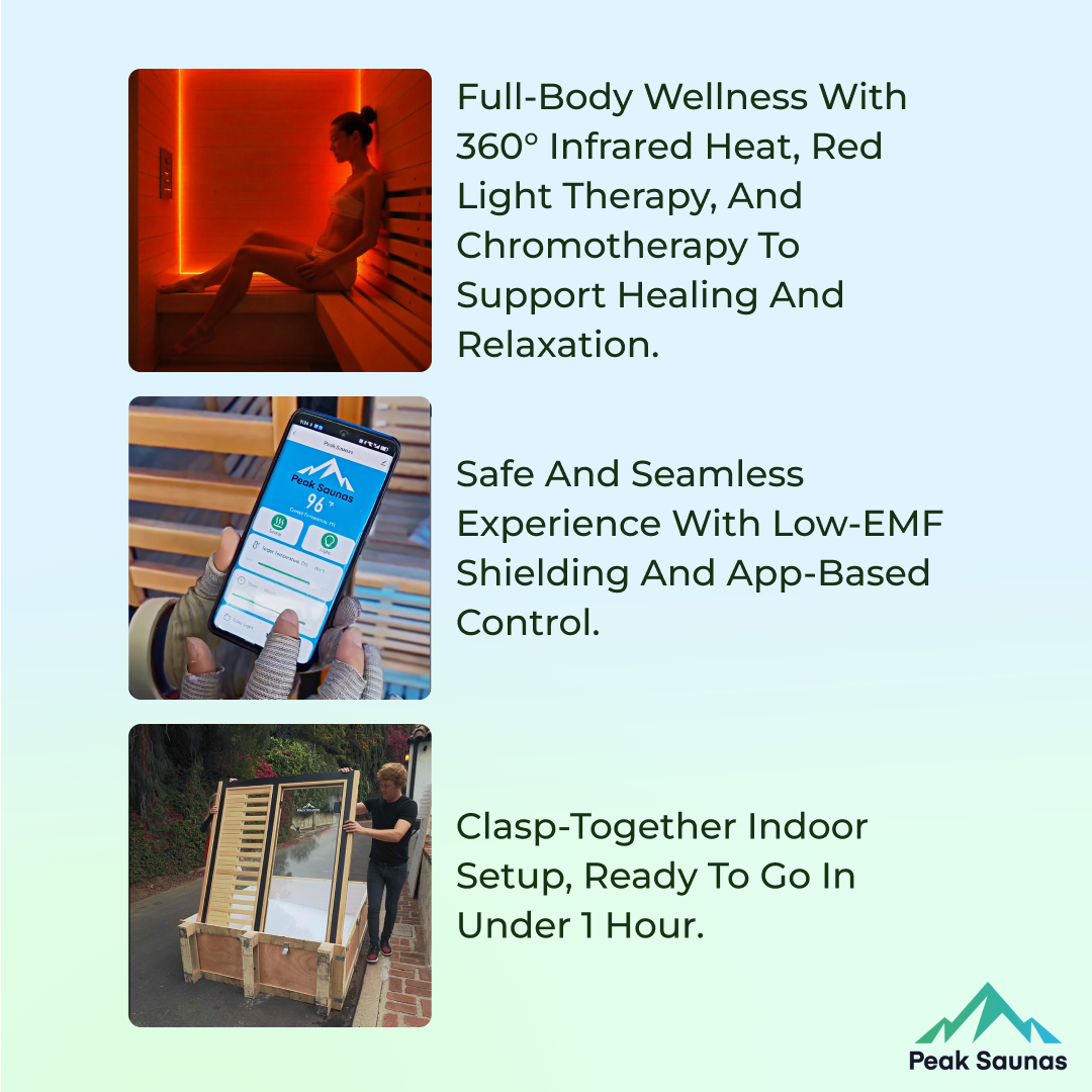 Peak Saunas Matterhorn 3-Person Full Spectrum Infrared Sauna with Two XL Medical-Grade Red Light Therapy Panels & Smart WiFi App Control