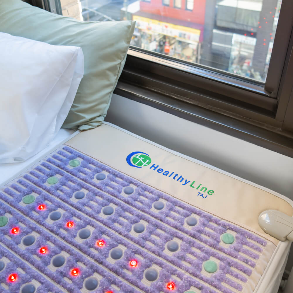 HealthyLine TAJ Mat, Infrared PEMF Mat, TAJ Mat with PEMF therapy, HealthyLine Infrared Bed, TAJ Mat for Pain Relief, Crystal Healing Mat, Far Infrared Heating Mat, HealthyLine Therapy Mat, TAJ Mat with Amethyst and Tourmaline, PEMF Mat for Sleep and Relaxation