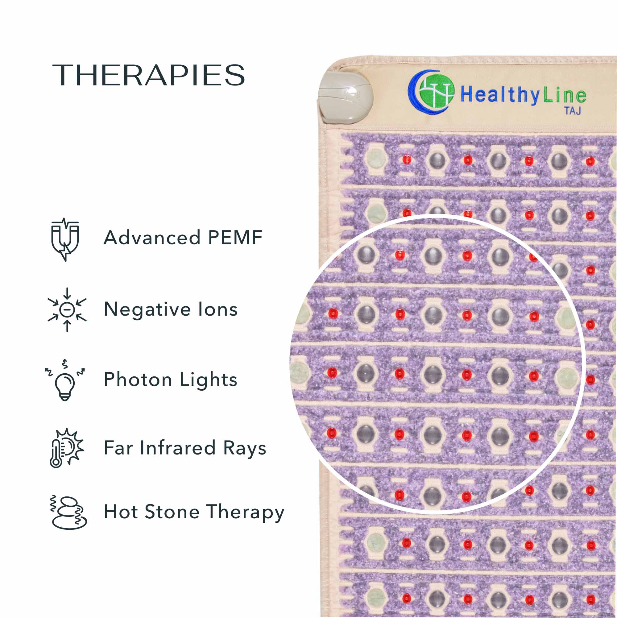 HealthyLine TAJ Mat, Infrared PEMF Mat, TAJ Mat with PEMF therapy, HealthyLine Infrared Bed, TAJ Mat for Pain Relief, Crystal Healing Mat, Far Infrared Heating Mat, HealthyLine Therapy Mat, TAJ Mat with Amethyst and Tourmaline, PEMF Mat for Sleep and Relaxation